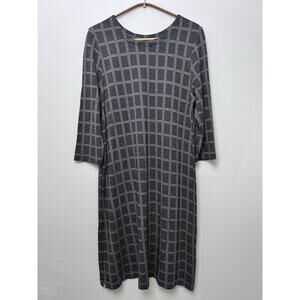 J Jill Wearever Collection Black Half Sleeve Rayon Blend Checkered Shift Dress M